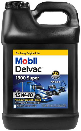 Mobil Delvac 1300 Super Heavy Duty Synthetic Blend 15W-40 Motor Oil 2.5 Gallon